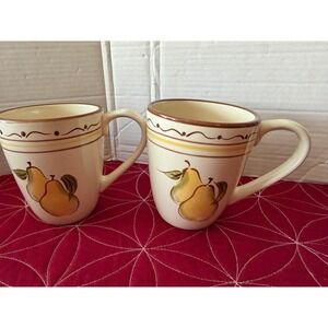 Home Around the Orchard Coffee Mugs Set of 2 Pear Fruit Pattern Cream Ceramic